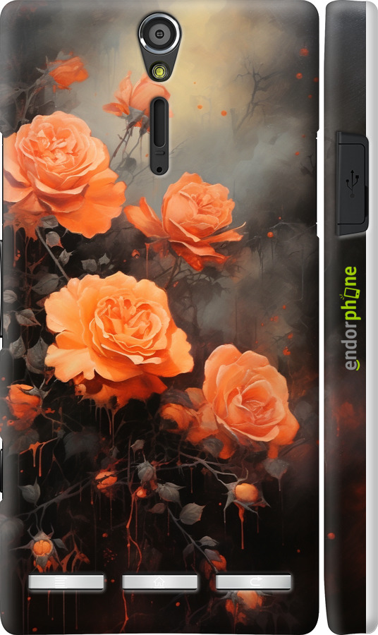 3D пластиковый глянцевый чехол Оранжевые розы для Sony Xperia S LT26i - 5944c-86 изображение 