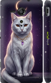 3D пластиковый глянцевый чехол Mystic White Cat Gothic Dark Purple Gold для Sony Xperia SP M35H - 6805c-280 изображение 