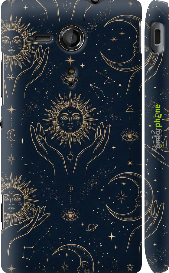 3D пластиковый глянцевый чехол Celestial Harmony: Sun & Moon Gold Mystic Pattern для Sony Xperia SP M35H - 6778c-280 изображение 