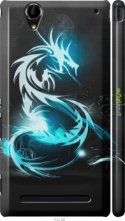 3D пластиковий глянцевий чехол Біло-блакитний вогненний дракон для Sony Xperia T2 Ultra Dual D5322 - 113c-92 изображение 