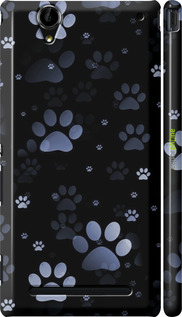 3D пластиковый глянцевый чехол С синими отпечатками лап для Sony Xperia T2 Ultra Dual D5322 - 6441c-92 изображение 