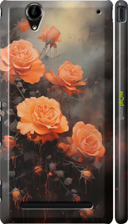 3D пластиковый глянцевый чехол Оранжевые розы для Sony Xperia T2 Ultra Dual D5322 - 5944c-92 изображение 