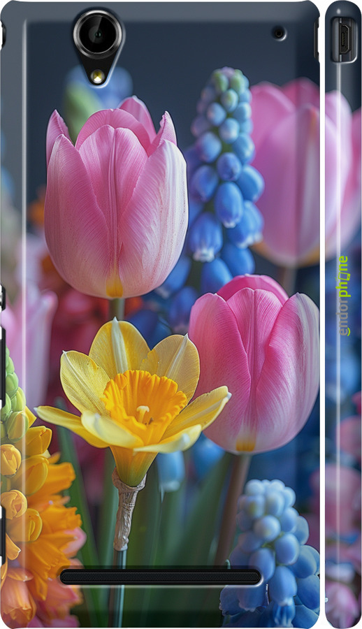 3D пластиковый глянцевый чехол Весенние цветы для Sony Xperia T2 Ultra Dual D5322 - 6058c-92 изображение 
