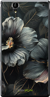 Силиконовый чехол Черные цветы для Sony Xperia T2 Ultra Dual D5322 - 6031u-92 изображение 