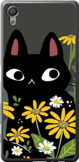 2D пластиковый чехол Черный кот с цветами для Sony Xperia X F5122 - 6448t-446 изображение 