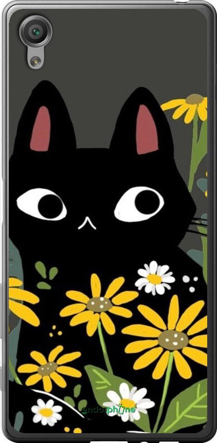 2D пластиковый чехол Черный кот с цветами для Sony Xperia X F5122 - 6448t-446 изображение 