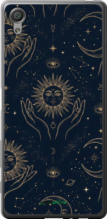 2D пластиковый чехол Celestial Harmony: Sun & Moon Gold Mystic Pattern для Sony Xperia X F5122 - 6778t-446 изображение 
