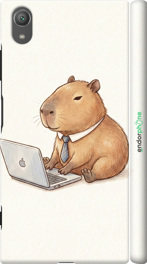3D пластиковый матовый чехол Funny Capybara CEO Working для Sony Xperia XA1 Plus G3412 - 6777m-1129 изображение 