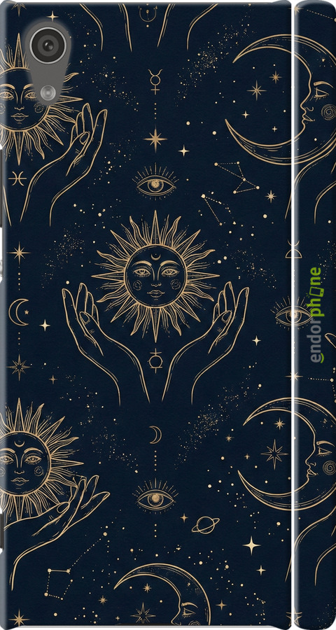 3D пластиковый матовый чехол Celestial Harmony: Sun & Moon Gold Mystic Pattern для Sony Xperia XA1 G3112 - 6778m-964 изображение 