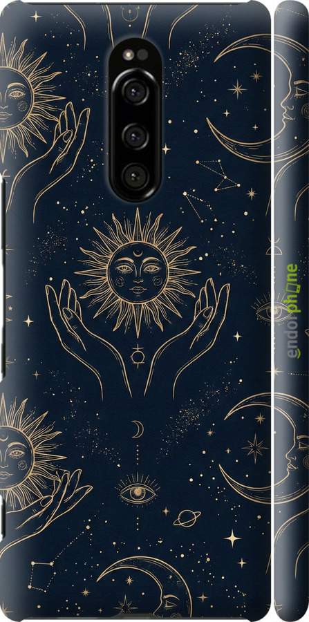 3D пластиковый матовый чехол Celestial Harmony: Sun & Moon Gold Mystic Pattern для Sony Xperia XZ4 - 6778m-1623 изображение 