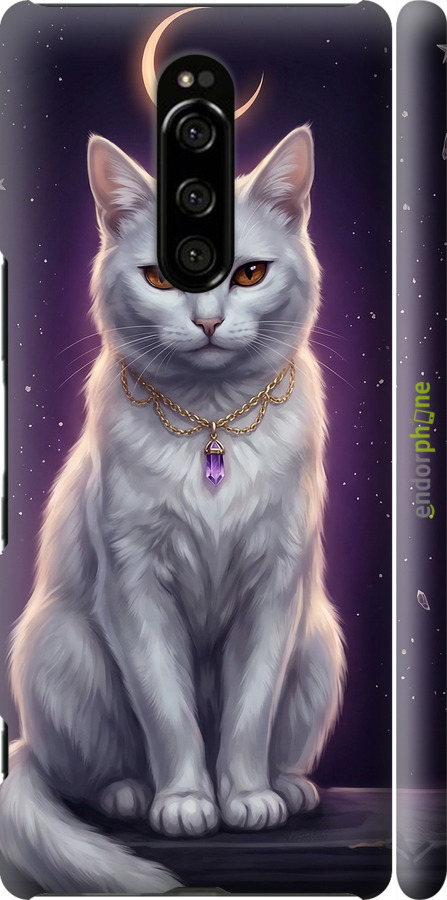 3D пластиковий матовий чехол Mystic White Cat Gothic Dark Purple Gold для Sony Xperia XZ4 - 6805m-1623 изображение 