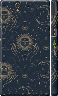 3D пластиковый матовый чехол Celestial Harmony: Sun & Moon Gold Mystic Pattern для Sony Xperia Z C6602 - 6778m-40 изображение 