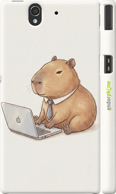 3D пластиковый матовый чехол Funny Capybara CEO Working для Sony Xperia Z C6602 - 6777m-40 изображение 