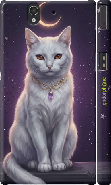 3D пластиковый матовый чехол Mystic White Cat Gothic Dark Purple Gold для Sony Xperia Z C6602 - 6805m-40 изображение 