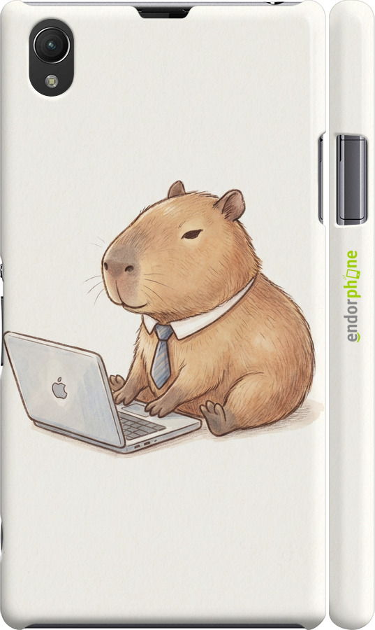 3D пластиковый матовый чехол Funny Capybara CEO Working для Sony Xperia Z1 C6902 - 6777m-38 изображение 