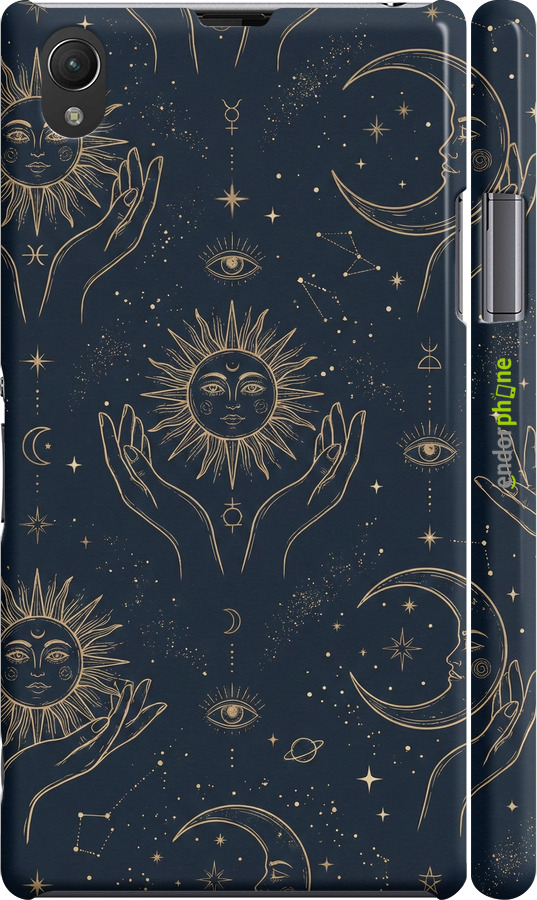 3D пластиковый глянцевый чехол Celestial Harmony: Sun & Moon Gold Mystic Pattern для Sony Xperia Z1 C6902 - 6778c-38 изображение 