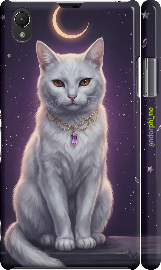 3D пластиковый матовый чехол Mystic White Cat Gothic Dark Purple Gold для Sony Xperia Z1 C6902 - 6805m-38 изображение 