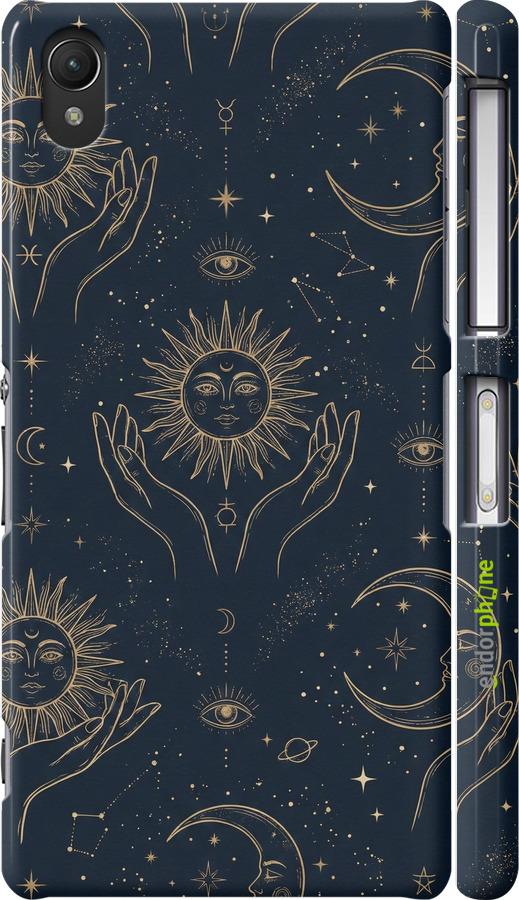 3D пластиковый матовый чехол Celestial Harmony: Sun & Moon Gold Mystic Pattern для Sony Xperia Z2 D6502/D6503 - 6778m-43 изображение 