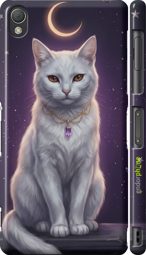 3D пластиковый глянцевый чехол Mystic White Cat Gothic Dark Purple Gold для Sony Xperia Z3 D6603 - 6805c-58 изображение 
