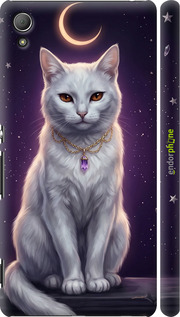 3D пластиковый глянцевый чехол Mystic White Cat Gothic Dark Purple Gold для Sony Xperia Z3+ Dual E6533 - 6805c-165 изображение 