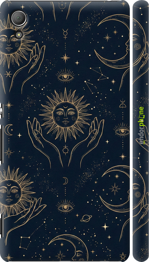 3D пластиковый матовый чехол Celestial Harmony: Sun & Moon Gold Mystic Pattern для Sony Xperia Z3+ Dual E6533 - 6778m-165 изображение 