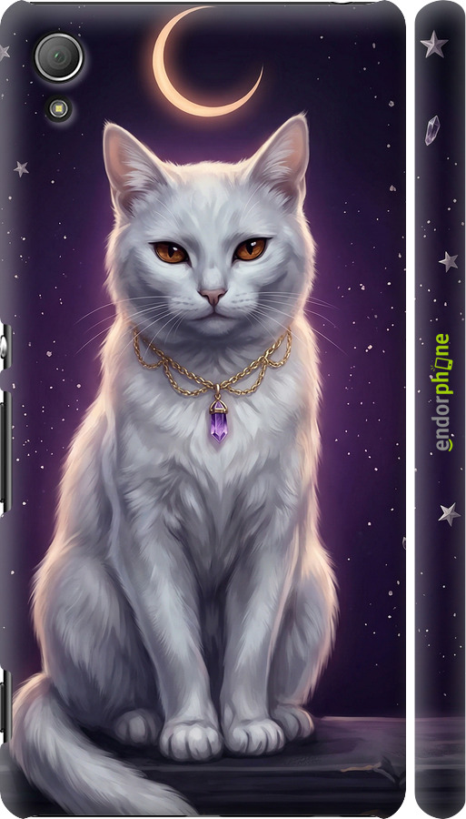 3D пластиковый глянцевый чехол Mystic White Cat Gothic Dark Purple Gold для Sony Xperia Z3+ Dual E6533 - 6805c-165 изображение 