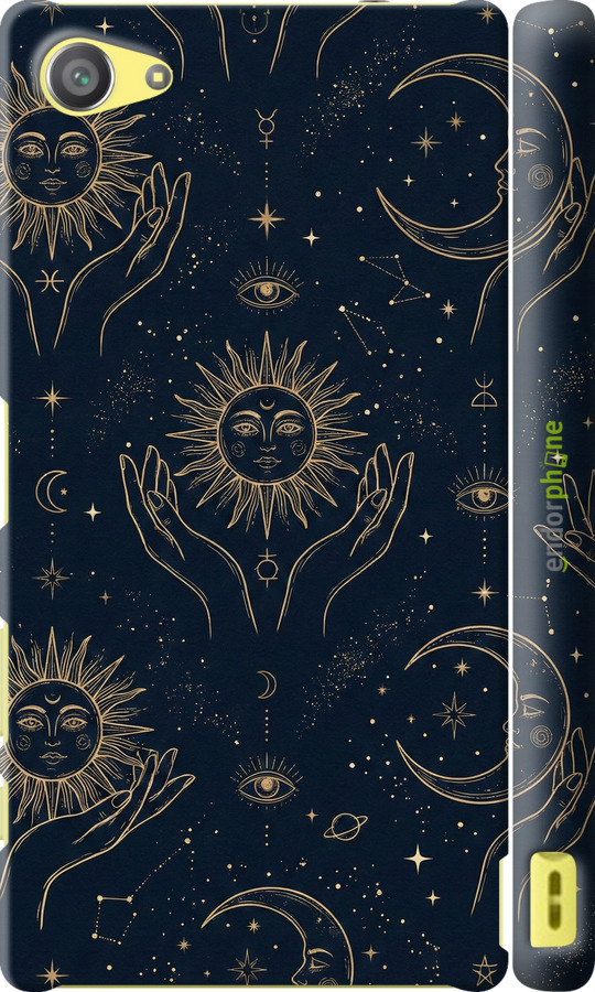 3D пластиковый матовый чехол Celestial Harmony: Sun & Moon Gold Mystic Pattern для Sony Xperia Z5 Compact E5823 - 6778m-322 изображение 