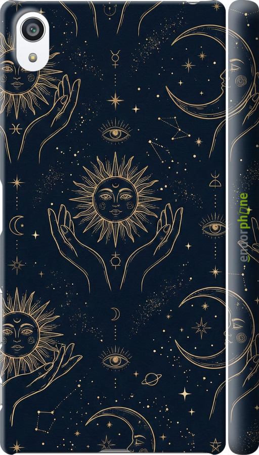 3D пластиковый глянцевый чехол Celestial Harmony: Sun & Moon Gold Mystic Pattern для Sony Xperia Z5 Premium E6883 - 6778c-345 изображение 