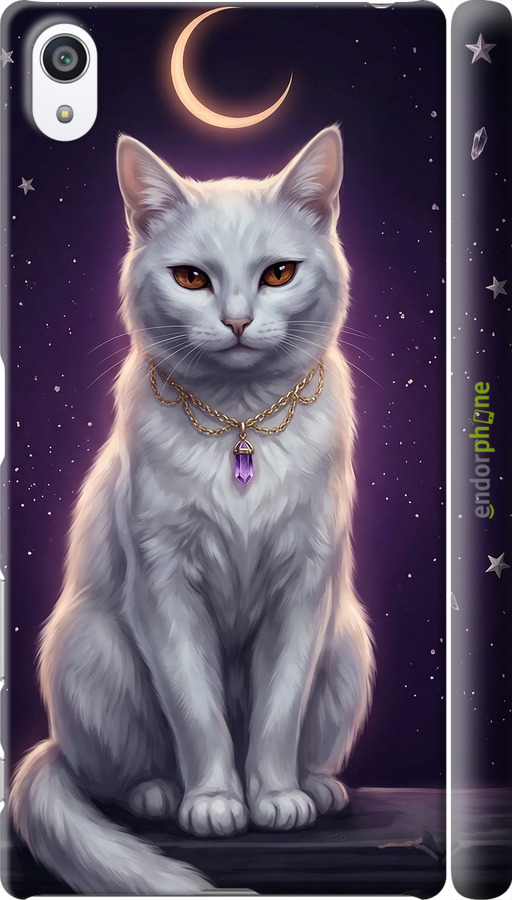 3D пластиковий глянцевий чехол Mystic White Cat Gothic Dark Purple Gold для Sony Xperia Z5 Premium E6883 - 6805c-345 изображение 