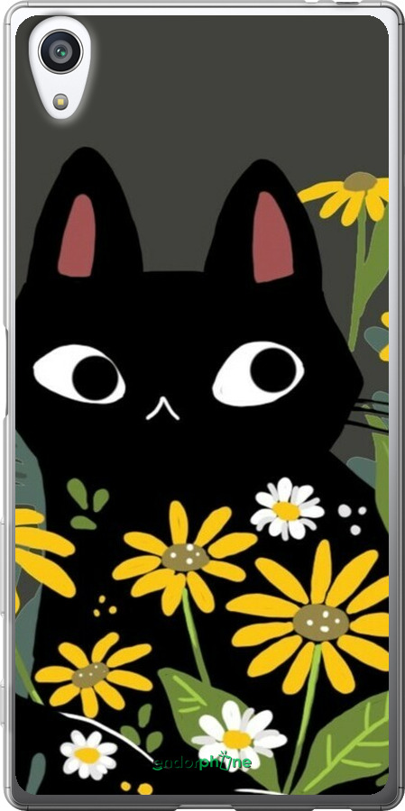 2D пластиковий чехол Чорний кіт з квітами для Sony Xperia Z5 Premium E6883 - 6448t-345 изображение 