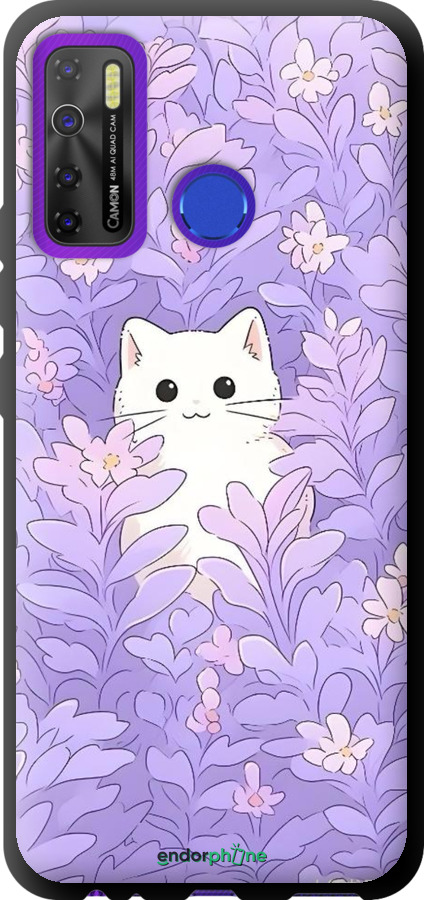 TPU чехол Котик в цветах для Tecno Camon 15 - 6390b-2405 изображение 