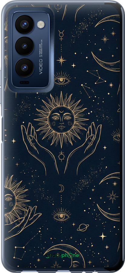 Силиконовый чехол Celestial Harmony: Sun & Moon Gold Mystic Pattern для Tecno Camon 18p CH7n - 6778u-2525 изображение 