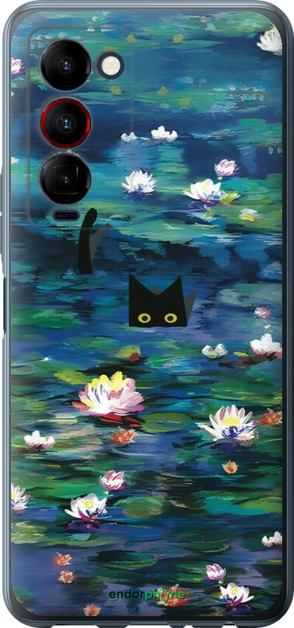 Силіконовий чехол с изображением водяных лилий и кошек для Tecno Camon 18 Premier - 6257u-2652 изображение 