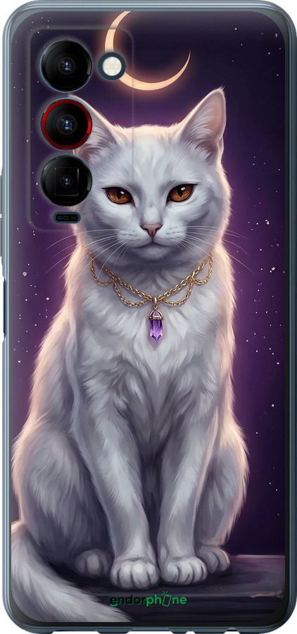 Силиконовый чехол Mystic White Cat Gothic Dark Purple Gold для Tecno Camon 18 Premier - 6805u-2652 изображение 