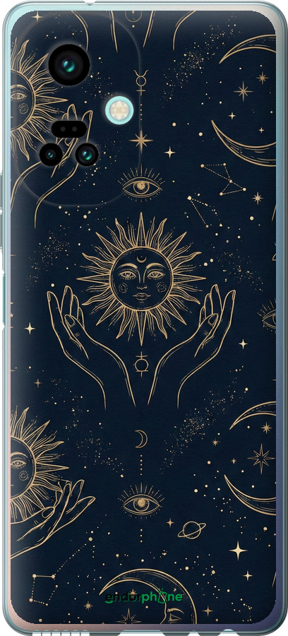 Силиконовый чехол Celestial Harmony: Sun & Moon Gold Mystic Pattern для Tecno Camon 19 Pro (CI8n) - 6778u-2766 изображение 