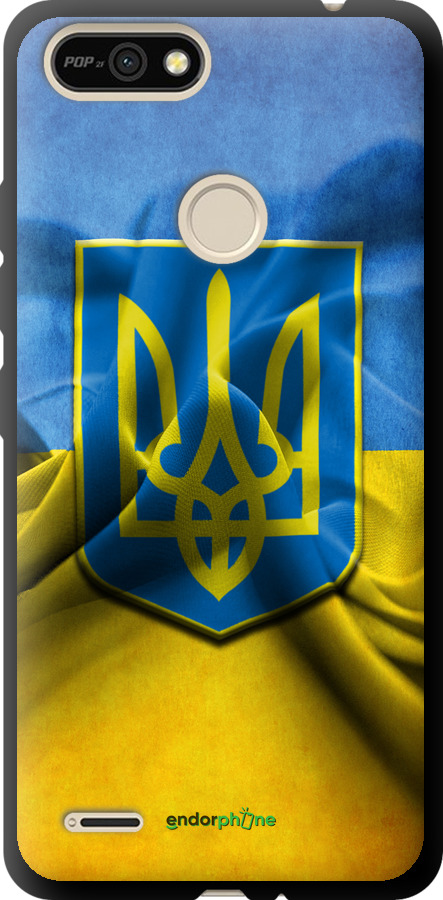 TPU чорний чохол "Прапор та герб України" для Tecno Pop 2F B1F, Блакитний