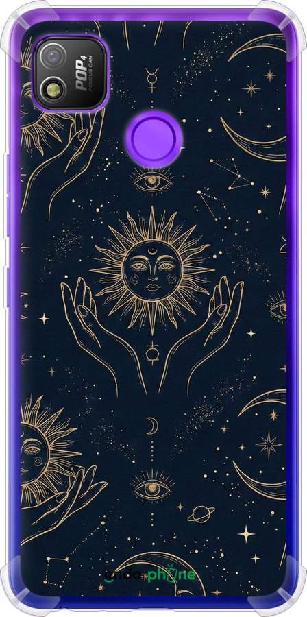 Силикон с усиленными углами чехол Celestial Harmony: Sun & Moon Gold Mystic Pattern для Tecno Pop 4 BC2c - 6778sp-2427 изображение 