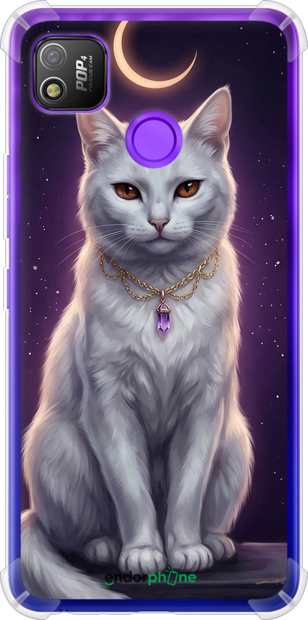 Силикон с усиленными углами чехол Mystic White Cat Gothic Dark Purple Gold для Tecno Pop 4 BC2c - 6805sp-2427 изображение 