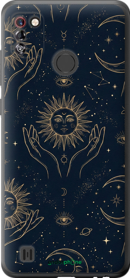 Силиконовый чехол Celestial Harmony: Sun & Moon Gold Mystic Pattern для Tecno Pop 4 Pro BC3 - 6778u-2444 изображение 