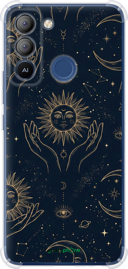 Силіконовий протиударний с посиленими кутами чехол Celestial Harmony: Sun & Moon Gold Mystic Pattern для Tecno POP 5 LTE BD4 - 6778sp-2639 изображение 
