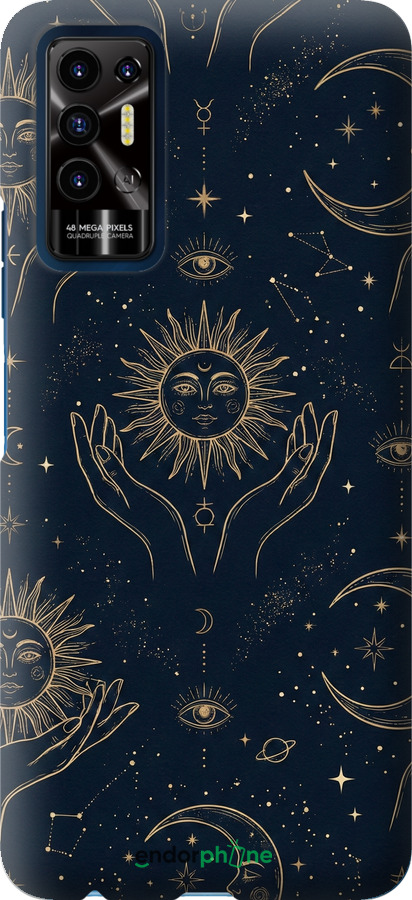 Силиконовый чехол Celestial Harmony: Sun & Moon Gold Mystic Pattern для Tecno Pova 2 - 6778u-2649 изображение 