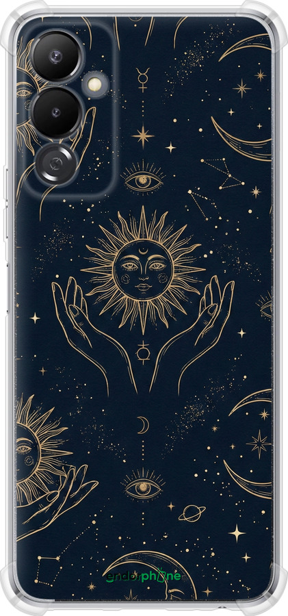 Силикон с усиленными углами чехол Celestial Harmony: Sun & Moon Gold Mystic Pattern для Tecno Pova 4 LG7n - 6778sp-2967 изображение 
