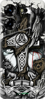 Силиконовый чехол Тату Викинг для Tecno Pova 5 - 4098u-3139 изображение 