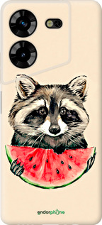 Силиконовый чехол Енотик с арбузом для Tecno Pova 5 - 4605u-3139 изображение 