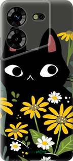 Силиконовый чехол Черный кот с цветами для Tecno Pova 5 - 6448u-3139 изображение 