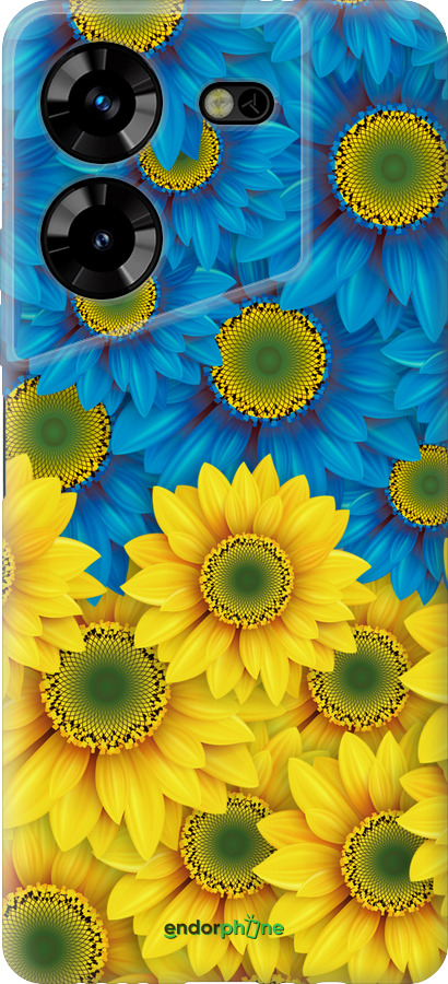 Силиконовый чехол Жёлто-голубые цветы для Tecno Pova 5 - 1048u-3139 изображение 