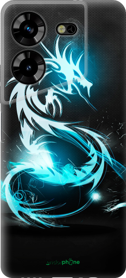 Силиконовый чехол Бело-голубой огненный дракон для Tecno Pova 5 - 113u-3139 изображение 