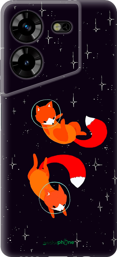 Силиконовый чехол Лисички в космосе для Tecno Pova 5 - 4519u-3139 изображение 