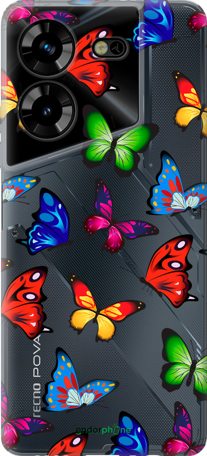 Силиконовый чехол Красочные мотыльки для Tecno Pova 5 - 4761u-3139 изображение 