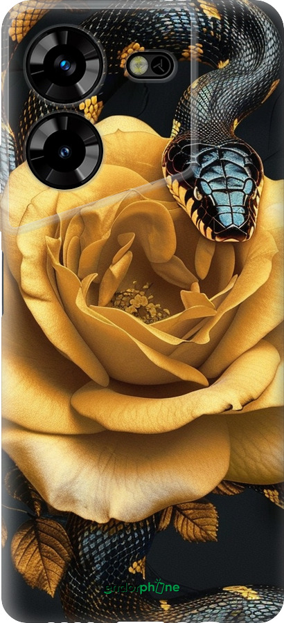 Силиконовый чехол Black snake and golden rose для Tecno Pova 5 - 6068u-3139 изображение 